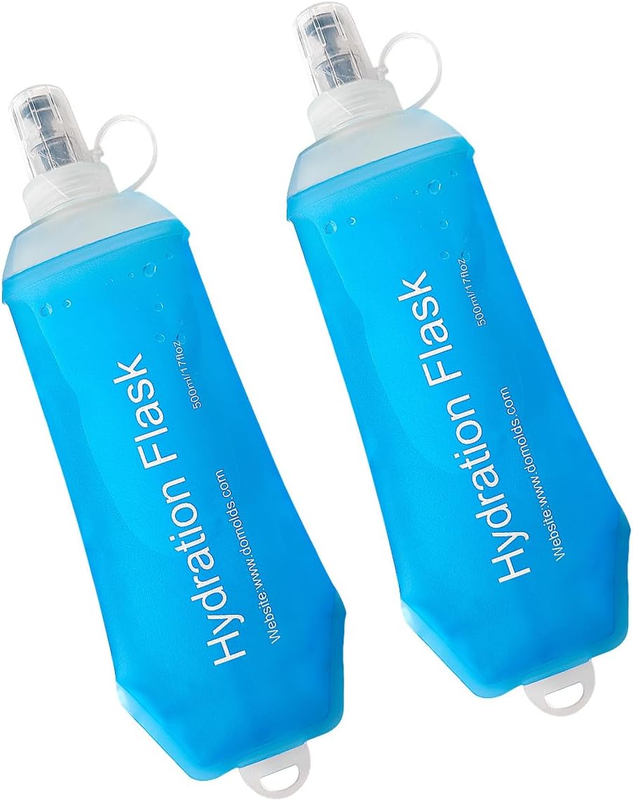 WILDREEDS 500ml Soft Flask, TPU Collapsible Soft Water Bottle for Hydration Pack, Running Vest, Folding Water Bottle for Hiking Cycling Climbing-2Pcs, Blue
