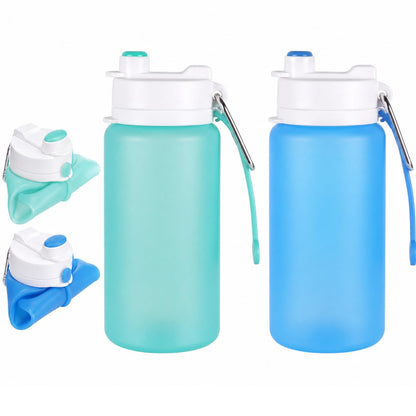 LemonRoad 2 Pcs 19 oz Silicone Collapsible Water Bottle, Pink Green