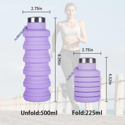 Collapsible Water Bottle,4 Pcs BPA Free Reuseable Silicone Foldable Leakproof 16oz Water Bottles,Portable Lightweight Water Bottles Carabiner for Travel Gym Camping,Hiking Sports