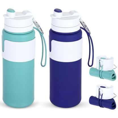 LemonRoad 2 Pcs 26 oz Silicone Collapsible Water Bottle, Portable Foldable Water Bottle Leakproof with Carabiner Reuseable Lightweight for Travel Sports Hiking Camping Cycling Office (Green,Black)
