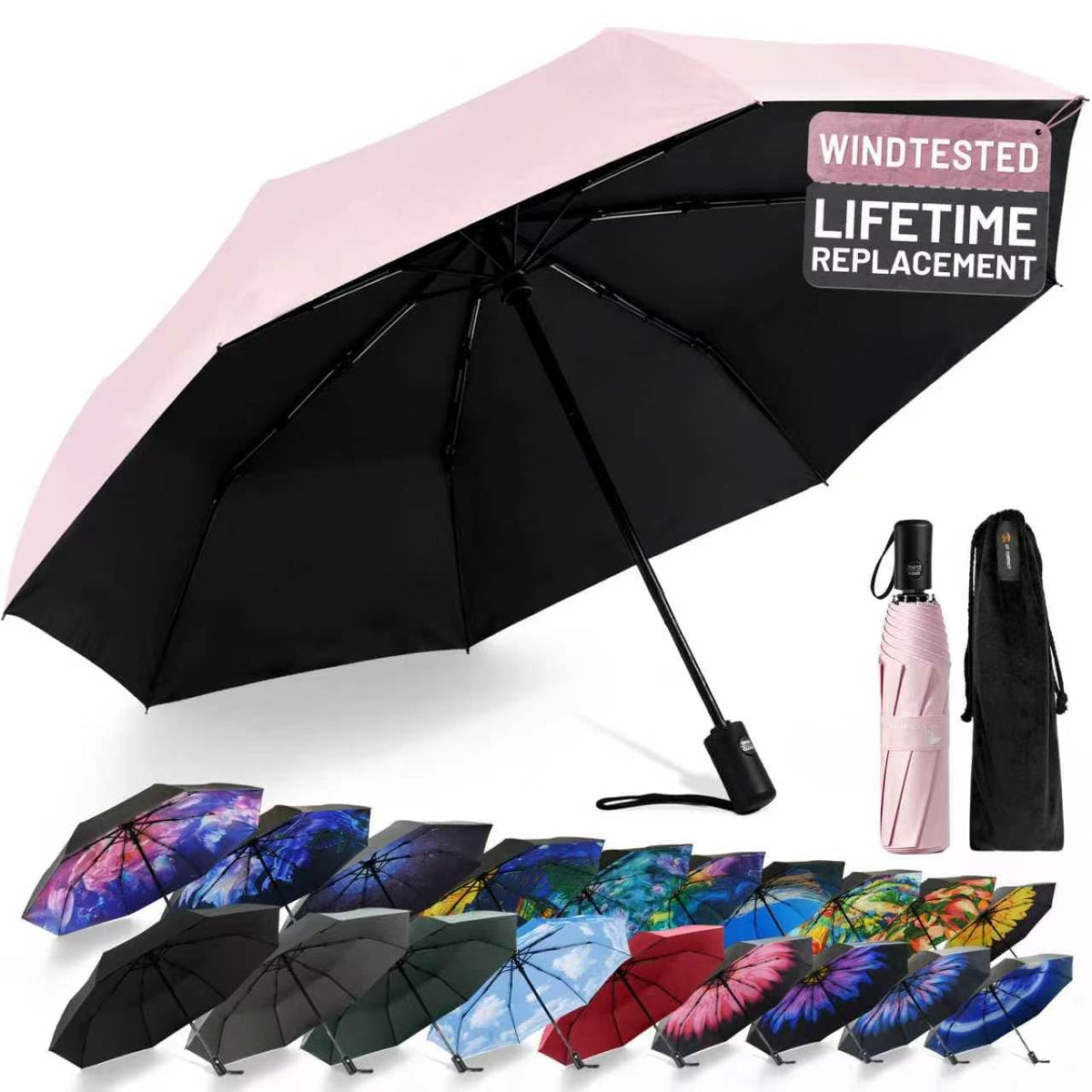 SY COMPACT Travel Umbrella - Windproof Automatic Compact Umbrellas for Rain