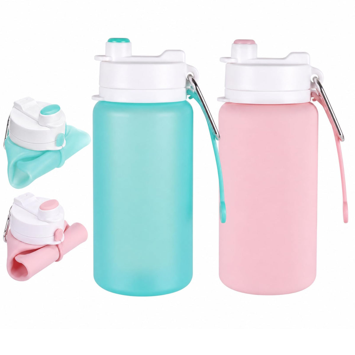 LemonRoad 2 Pcs 19 oz Silicone Collapsible Water Bottle, Pink Green