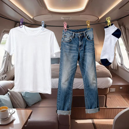 Magnetic Clothesline for Cruise Ship Cabin,Travel Clothesline with 12 Clips