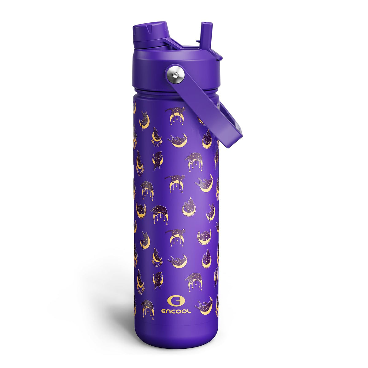 ENCOOL Insulated Water Bottle with Straw Stainless Steel Water Bottle, Leak-Proof, BPA-Free, Double Wall Vacuum Keeps Cold for 24 Hours for Sports, Travel, School (26 oz, Black Night)