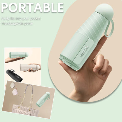 Mini Travel Folding Umbrella for Women, Kids/7cm Wide Strap/UPF50+/Compact