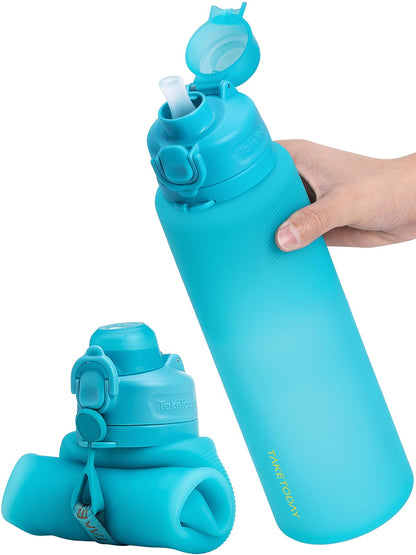 TakeToday Collapsible Water Bottles, Foldable for Travel, 32oz, Purple