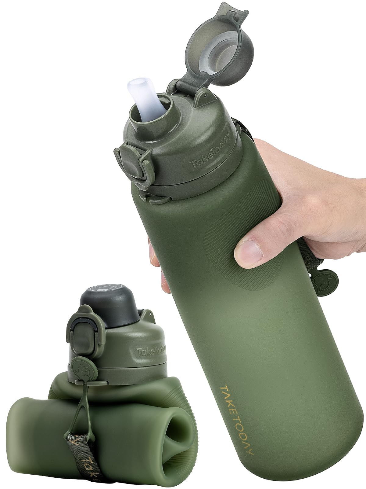 TakeToday Collapsible Water Bottles, Foldable for Travel, 32oz, Black