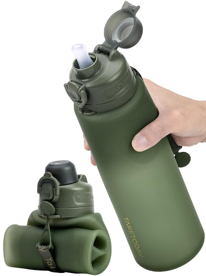 TakeToday Collapsible Water Bottles, Foldable for Travel, 32oz, Black