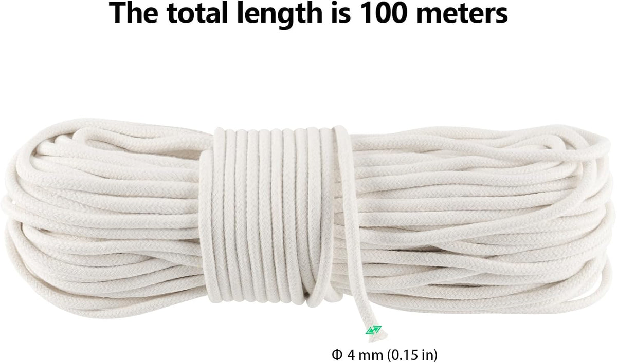 FUNSUEI 2PCS 5/32 Inch 328 Feet White Cotton Clothesline Rope, Cotton Clothesline Cord, Natural Rope for Clothes Hanging, Plant Hanger, Knitting Crafts