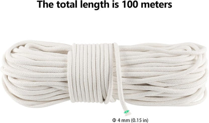 FUNSUEI 2PCS 5/32 Inch 328 Feet White Cotton Clothesline Rope, Cotton Clothesline Cord, Natural Rope for Clothes Hanging, Plant Hanger, Knitting Crafts
