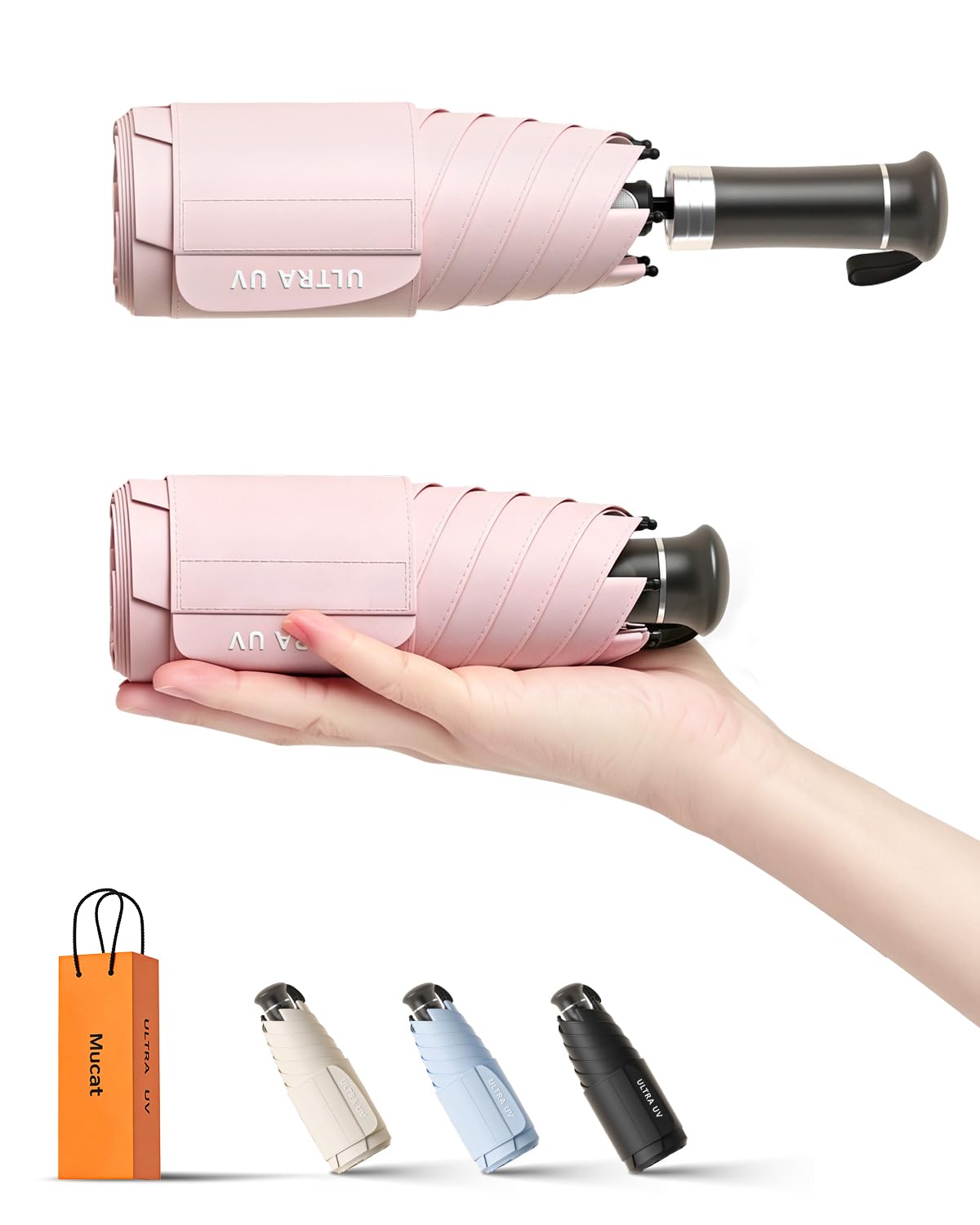 Mucat Mini Travel Umbrella with Retractable Handle