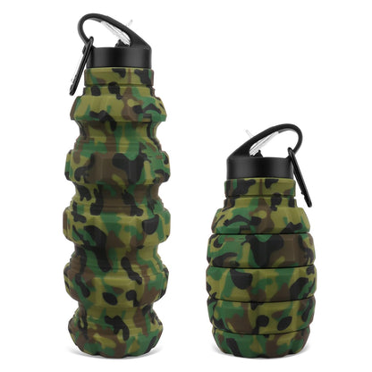 QiCheng&LYS Collapsible Water Bottle Sports Bottle 19.5OZ/580ml Travel Water Bottle for men women kids. BPA Free Food Grade Silicone. (Army green)
