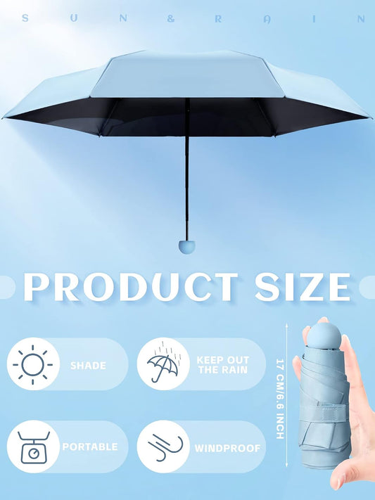 Pinkunn 6 Pieces Travel Mini Umbrella for Purse, Colored Compact Umbrellas, Bulk Small Folding UV Lightweight Portable Windproof Pocket for Sun Rain Protection, Girls Women