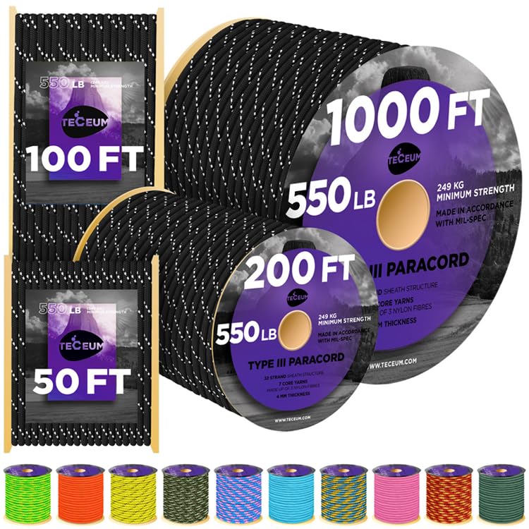 Paracord Rope 550 lb 4mm – Parachute Cord – Utility Camping Rope