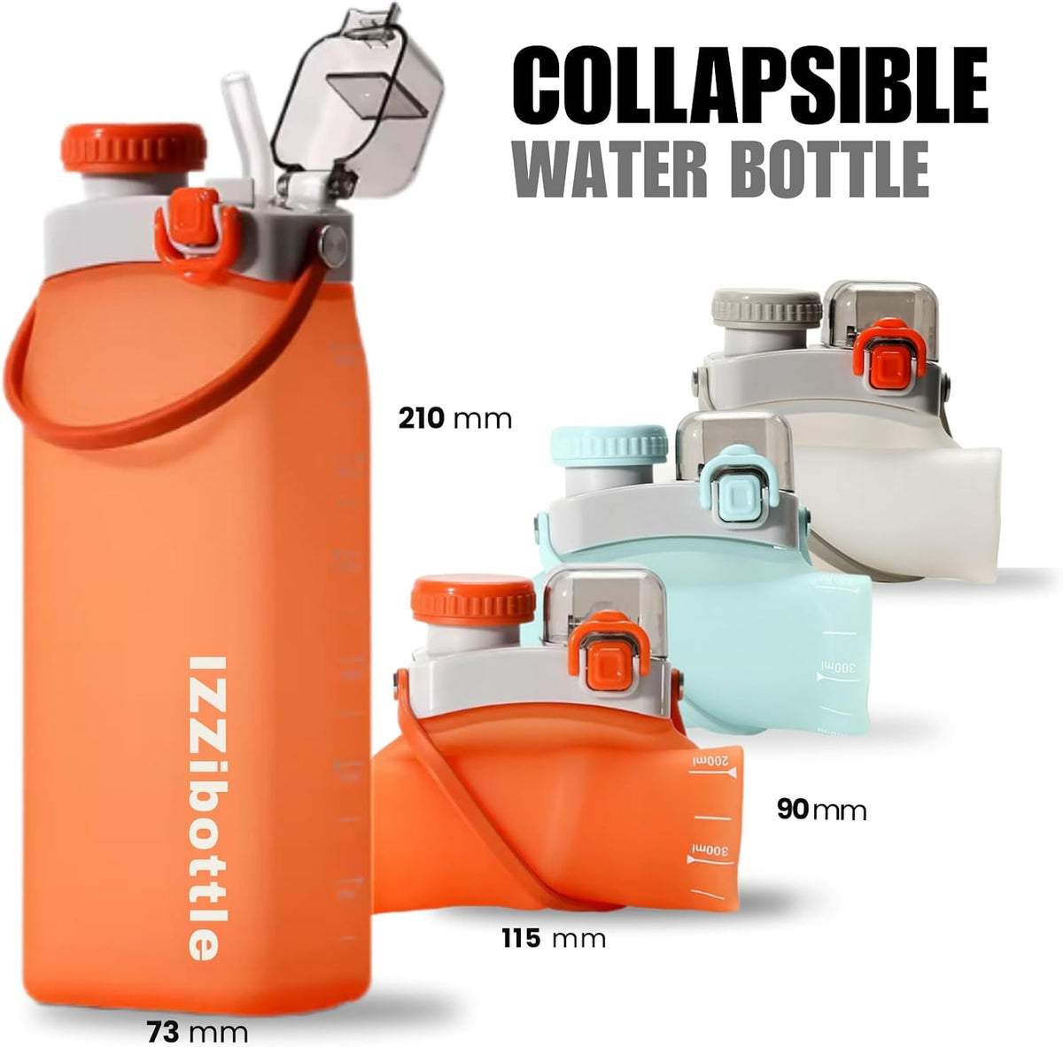 IZZI bottle Collapsible Lightweight Silicone Water Bottle (600ml, Blue) | BPA Free, Eco-Friendly, Medical Grade | Leakproof Bottle for Sports, Travel, Hiking, Gym, Outdoor Adventures and Daily Use