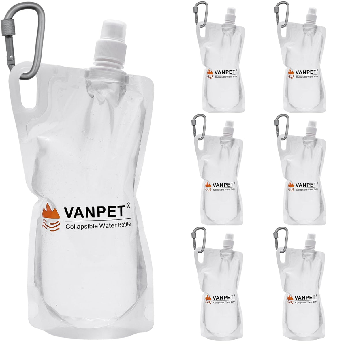 VANPET 1L Hiking Collapsible Water Bottles, 33OZ BPA-Free Plastic Flasks, Reusable Drink Bags, Foldable Backpacking Water Bottle for Travel Camping Hiking (4-Pack)