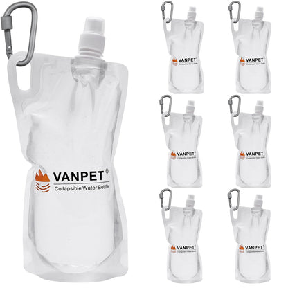 VANPET 1L Hiking Collapsible Water Bottles, 33OZ BPA-Free Plastic Flasks, Reusable Drink Bags, Foldable Backpacking Water Bottle for Travel Camping Hiking (4-Pack)