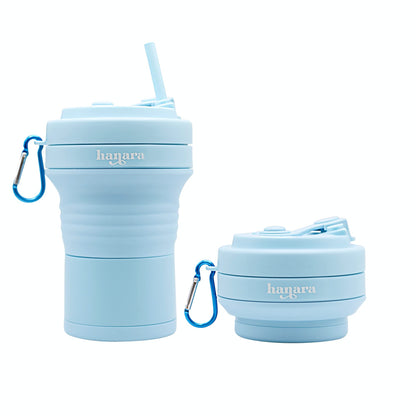HANARA Collapsible Cup with Reusable Straw – 18 Oz (550 Ml), Portable Travel Mug, BPA-Free, Leak-Proof, Microwave & Dishwasher Safe, Multi-Purpose for Hot & Cold Drinks – Sky Blue