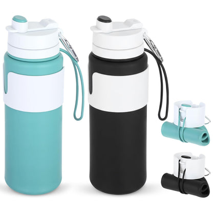 LemonRoad 2 Pcs 26 oz Silicone Collapsible Water Bottle, Portable Foldable Water Bottle Leakproof with Carabiner Reuseable Lightweight for Travel Sports Hiking Camping Cycling Office (Green,Black)