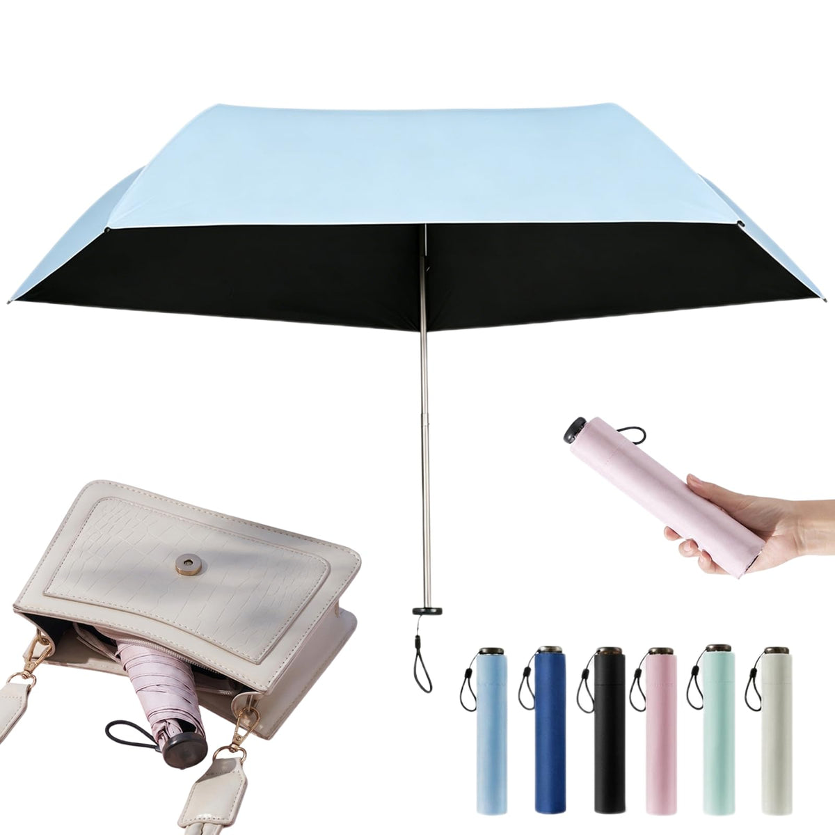 Pencil Umbrella from Japan, 103g Mini Japan Pencil Umbrellas with UPF 50+ Sun, Ultra-Lightweight Compact All-Weather Umbrella for Rain, Backpack, Handbag, Commute, Beach, Hiking, Outdoor Use