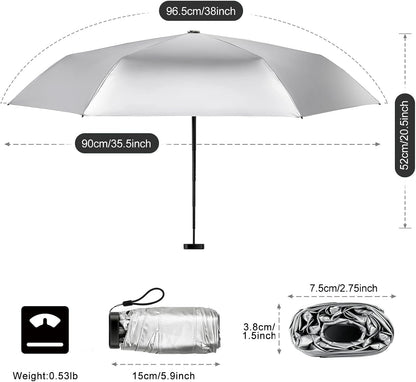 Mini Umbrella For Purse - UPF 50+ UV Blocker Sun Protection Umbrella, Small Micro Travel Parasol Design for Women, Black