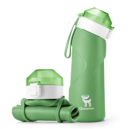 Quanture Collapsible Water Bottle 24oz (700mL), Foldable Silicone Travel Water Bottle, Leakproof & BPA-Free, with Wide Mouth & Carry Strap for Hiking, Camping, Outdoor, Blue