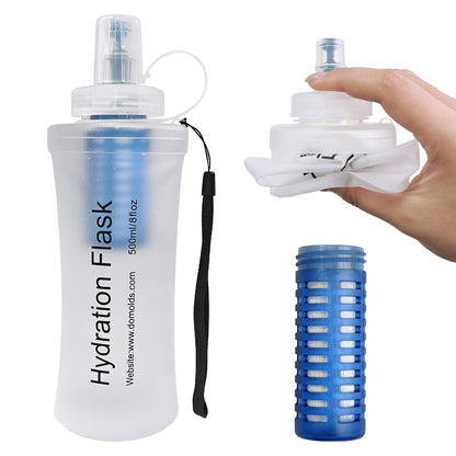 1L Collapsible Water Bottle with Filter for Hiking Backpacking(Green)