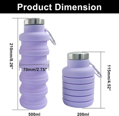 Silicone Collapsible Water Bottle, Black+Purple, 2 Pcs