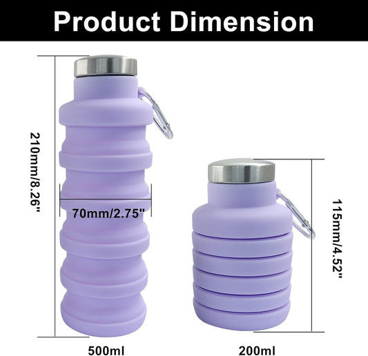 Silicone Collapsible Water Bottle, Black+Purple, 2 Pcs