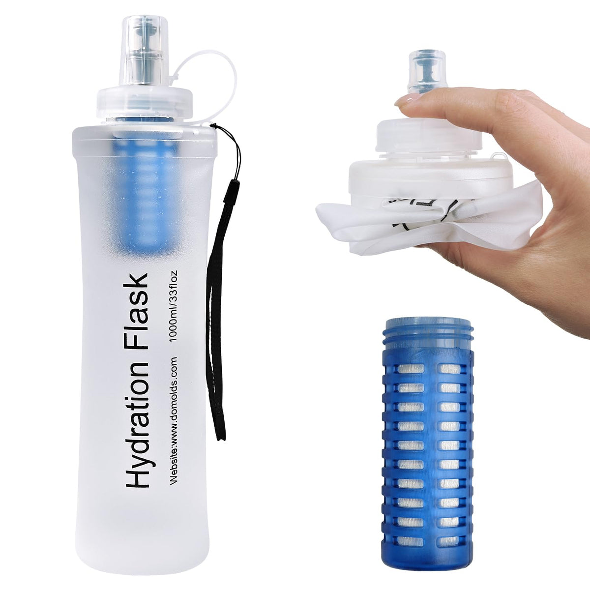 1L Collapsible Water Bottle with Filter for Hiking Backpacking(Green)