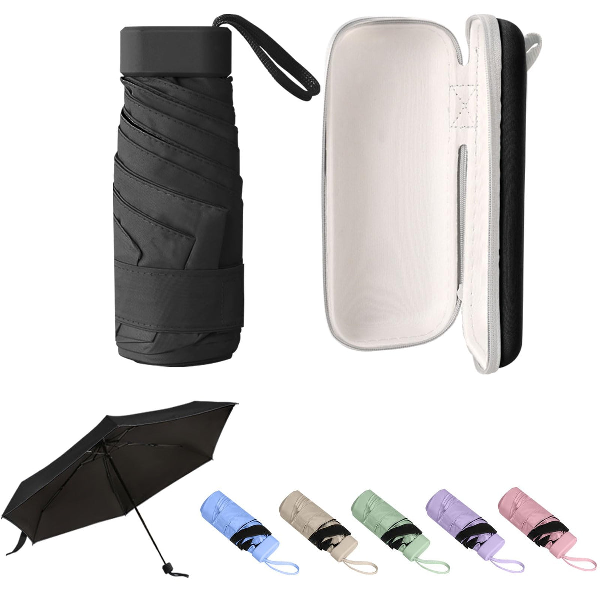GUARAY Mini Umbrella with Case – Lightweight Folding Compact Travel Accessory, Small Sun Umbrella UV Protection for Girls, Kids & Adults, Fits in Purse Pocket Backpack