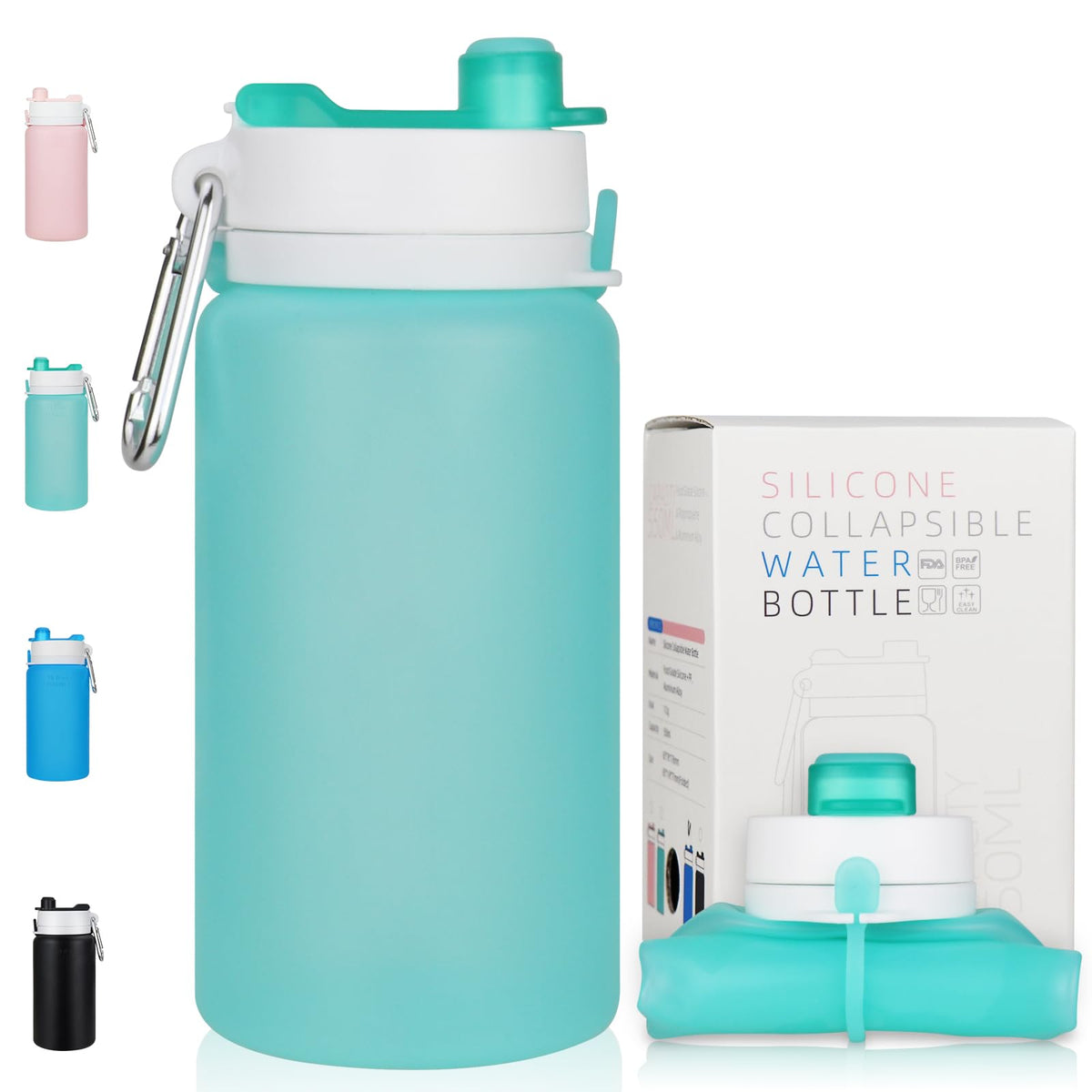 PLTCAT Collapsible Water Bottles, 19oz Foldable Silicone Travel Bottles