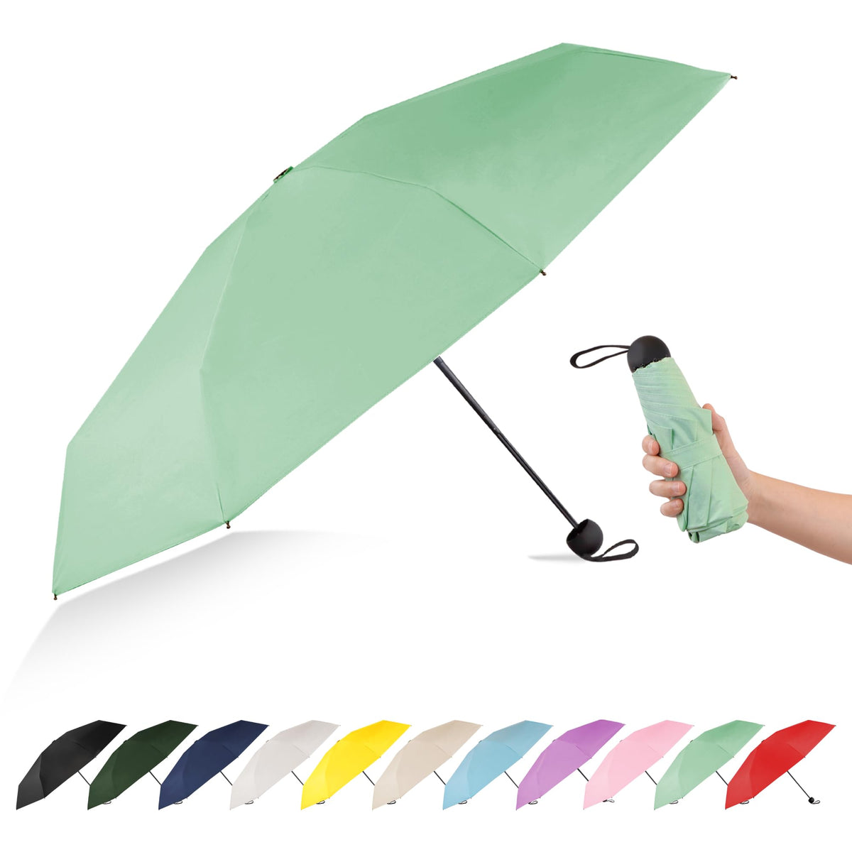 Mini Travel Umbrella Compact Small Size, UV Protection for Sun & Rain, Lightweight Folding, Wind Resistant, Small Backpack Purse Size for Women Kids