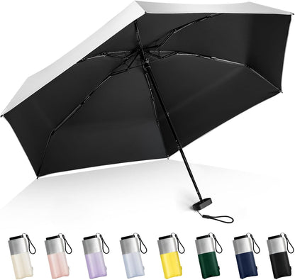 Mini Umbrella For Purse - UPF 50+ UV Blocker Sun Protection Umbrella, Small Micro Travel Parasol Design for Women, Black