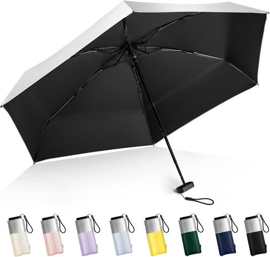 Mini Umbrella For Purse - UPF 50+ UV Blocker Sun Protection Umbrella, Small Micro Travel Parasol Design for Women, Black
