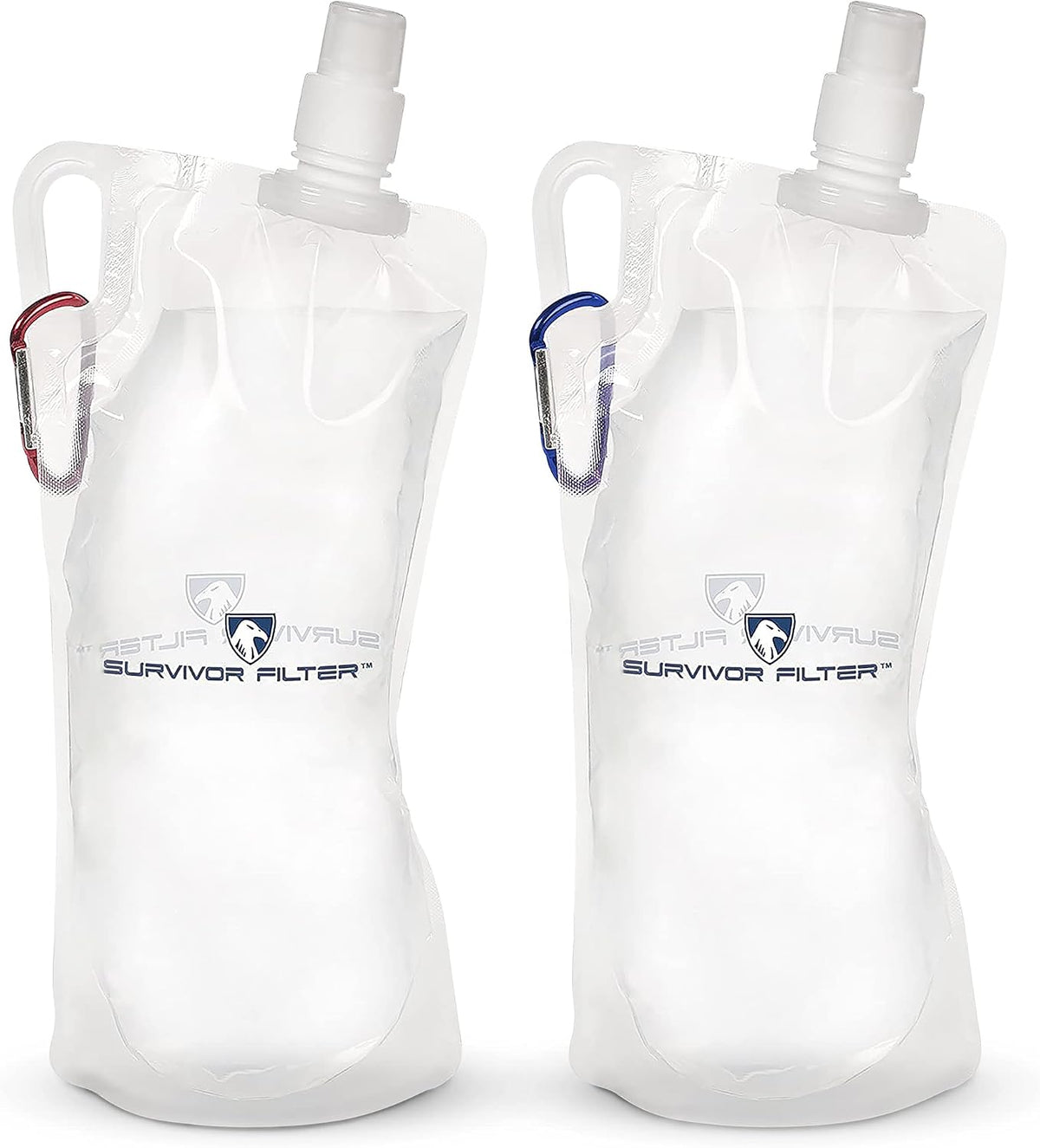 Survivor Filter Clear Collapsible Water Bottles - Travel, Hiking, Foldable, BPA-Free - 2 x