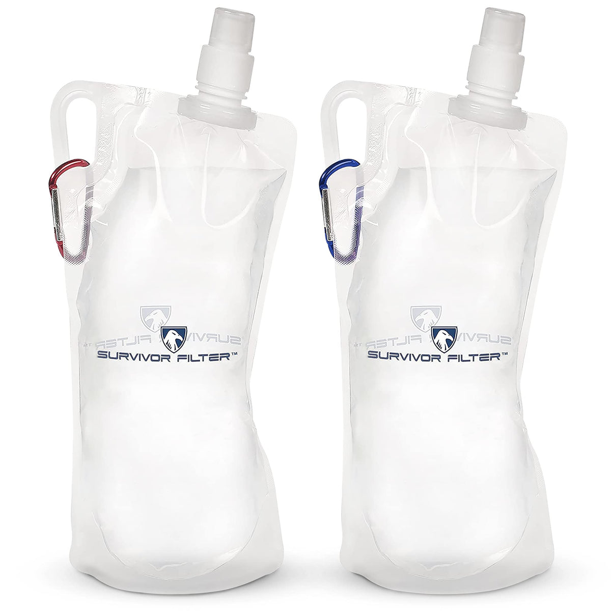 Survivor Filter Clear Collapsible Water Bottles - Travel, Hiking, Foldable, BPA-Free - 2 x