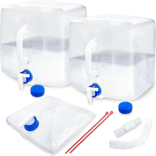 2 Pack 5.3 Gallon BPA Free Collapsible Water Container with Spigot & Hook