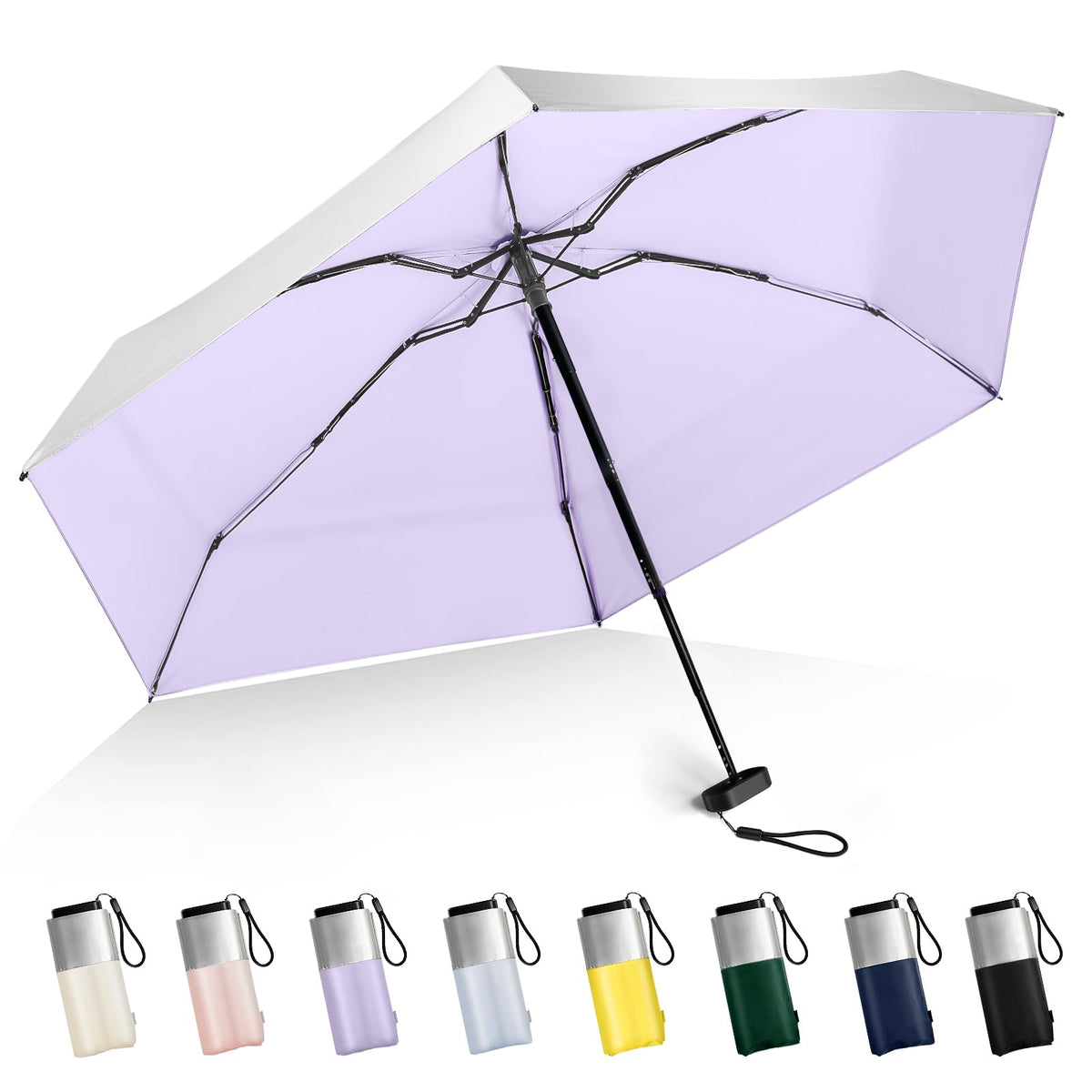 Mini Umbrella For Purse - UPF 50+ UV Blocker Sun Protection Umbrella, Small Micro Travel Parasol Design for Women, Black