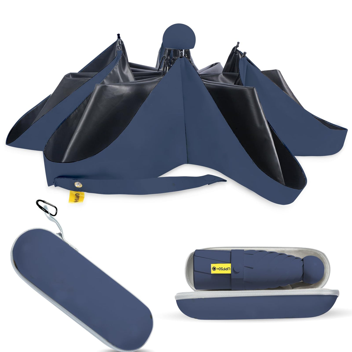 Mini Travel Umbrella, UPF 50+ Purse Umbrella with Case and Carabiner