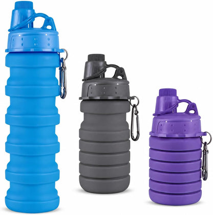 Collapsible Water Bottles, 3 Pack Silicone Foldable Sports travel Bottle
