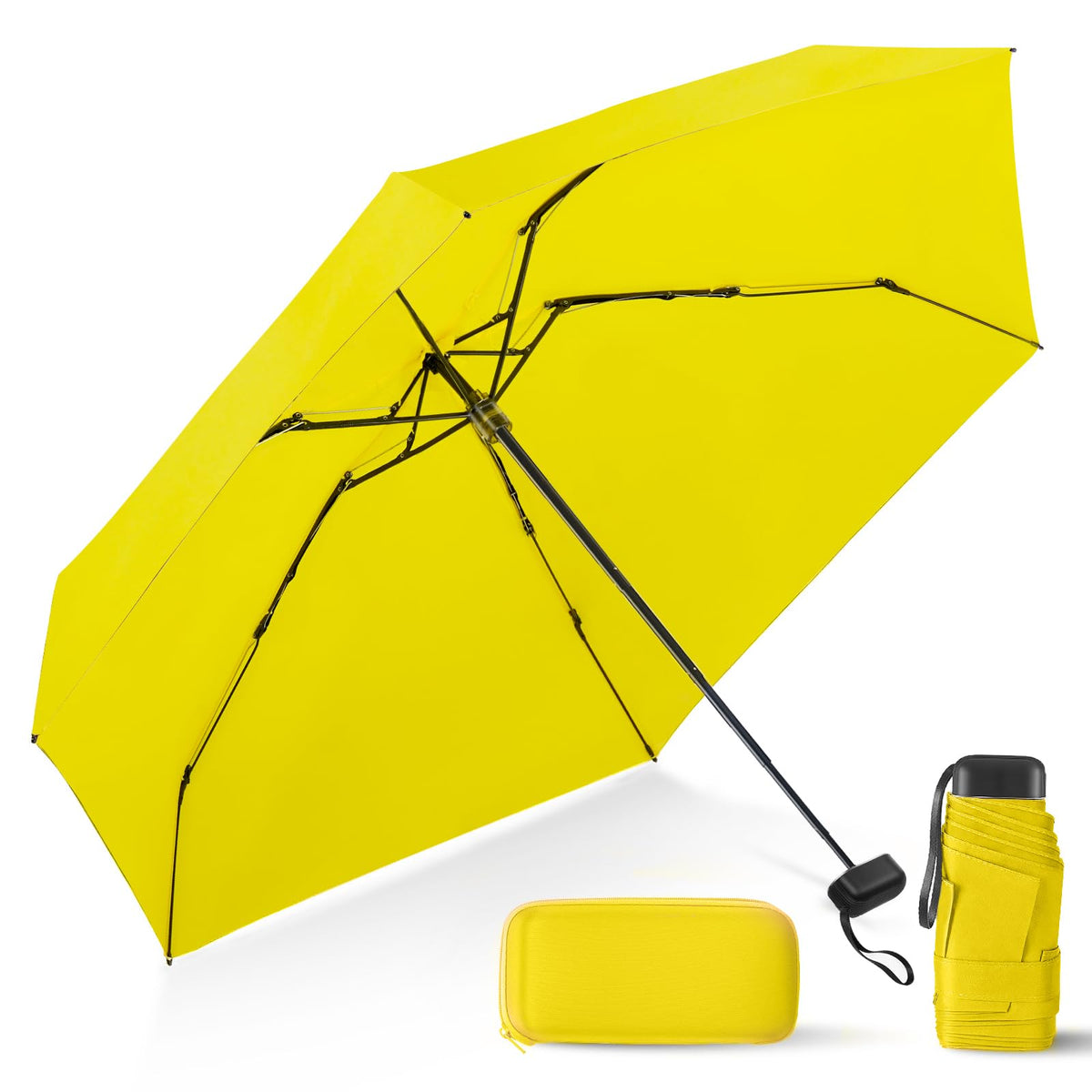Mini Umbrella for Travel with Case Small Compact Sun Rain Tiny for Purse