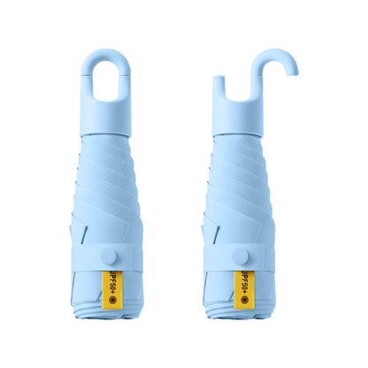 Mini Travel Folding Umbrella With Rotating Open&Close Ring Carabiner Handle for Women Kids - Small Portable Pocket Parasol,Lightweight Compact,6 Ribs,UV Protection,UPF 50,Rain Sun,Backpack