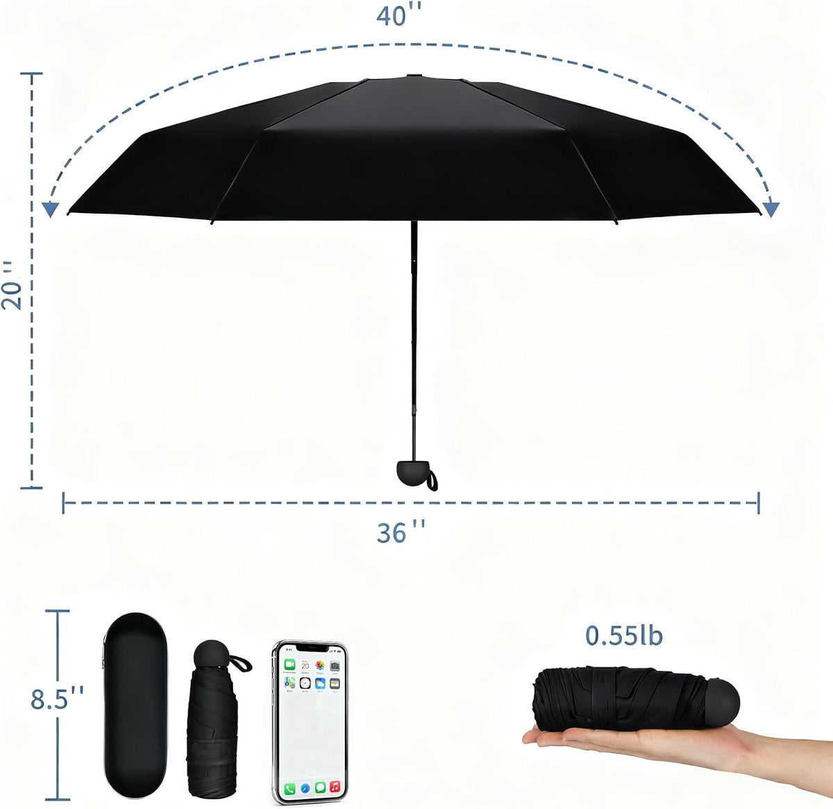 Mini Umbrella for Purse with Case, Sturdy Travel Essentials, UV Sun Protection Lightweight Compact Manual Open Close, Tiny Pocket Fits Purse Backpack, Women Kids Men