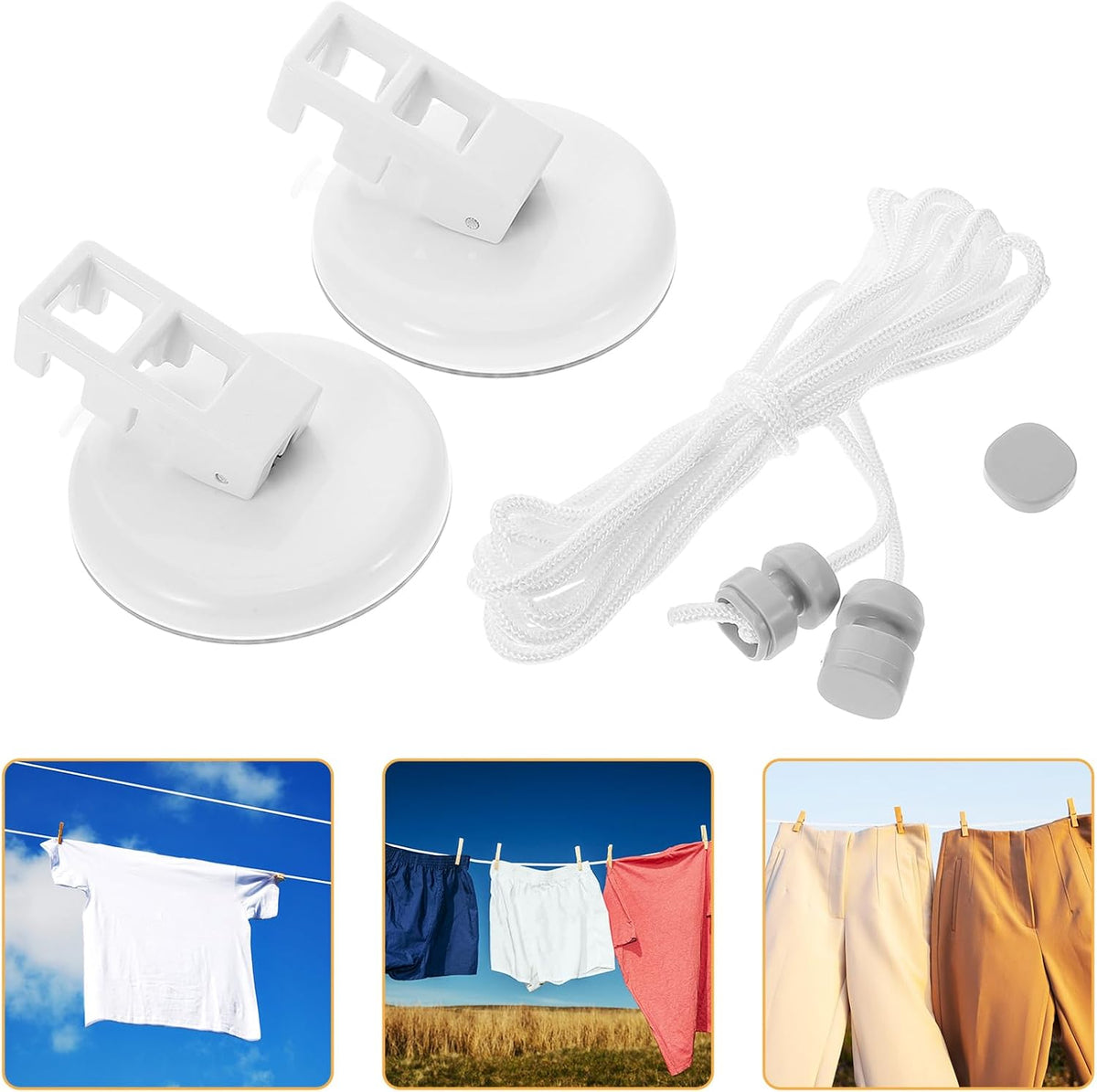 Luxshiny Portable Retractable Clothesline with Suction Cups No Drill Outdoor & Indoor Laundry Drying Line for Travel Camping Balcony Use Thickened Rope Adjustable Length