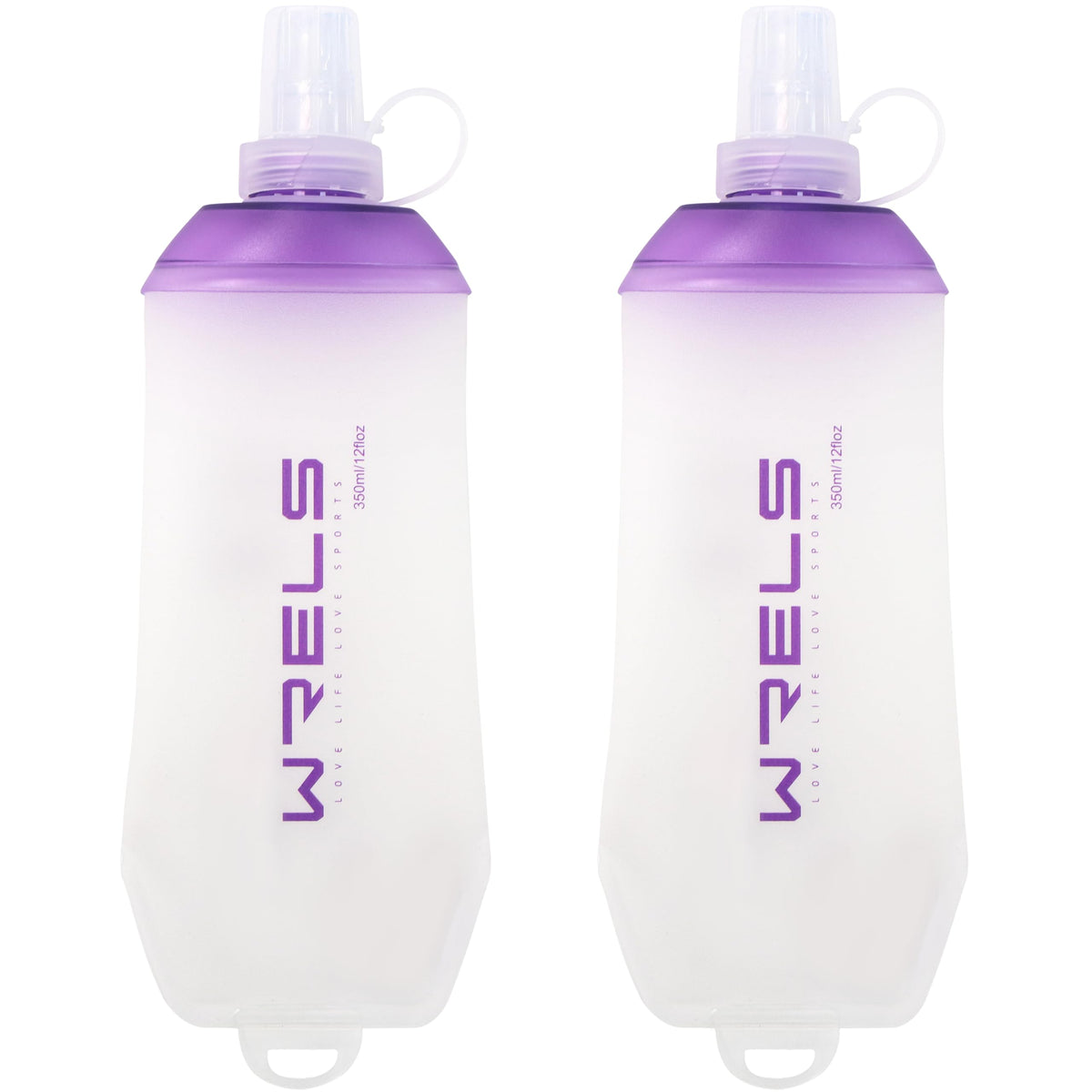 WRELS 200ml/350ml/500ml Collapsible Soft Flask,BPA Free Folding Soft Water Bottle with Hanging Ring,Lightweight TPU Hydration Flask for Running Marathon Cycling Hiking(350ml-2 Packs)
