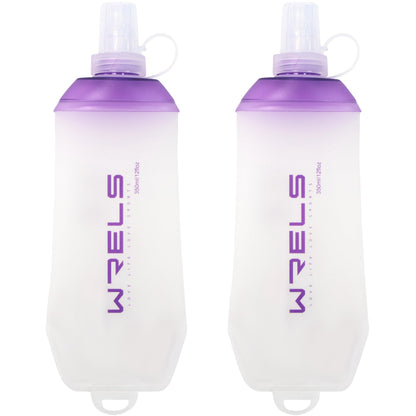 WRELS 200ml/350ml/500ml Collapsible Soft Flask,BPA Free Folding Soft Water Bottle with Hanging Ring,Lightweight TPU Hydration Flask for Running Marathon Cycling Hiking(350ml-2 Packs)