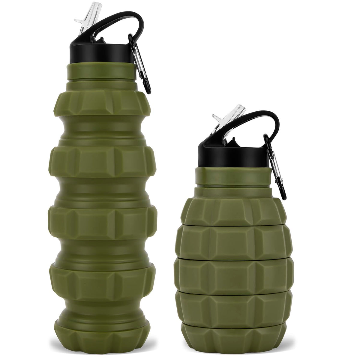QiCheng&LYS Collapsible Water Bottle Sports Bottle 19.5OZ/580ml Travel Water Bottle for men women kids. BPA Free Food Grade Silicone. (Army green)
