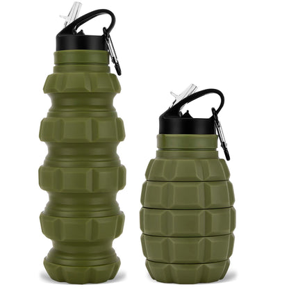 QiCheng&LYS Collapsible Water Bottle Sports Bottle 19.5OZ/580ml Travel Water Bottle for men women kids. BPA Free Food Grade Silicone. (Army green)