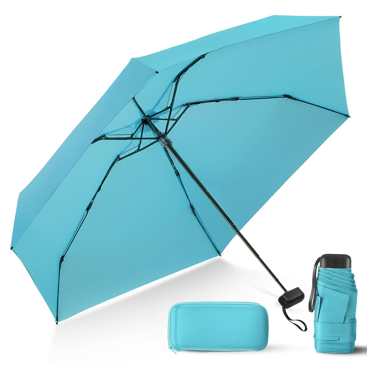 Mini Umbrella for Travel with Case Small Compact Sun Rain Tiny for Purse